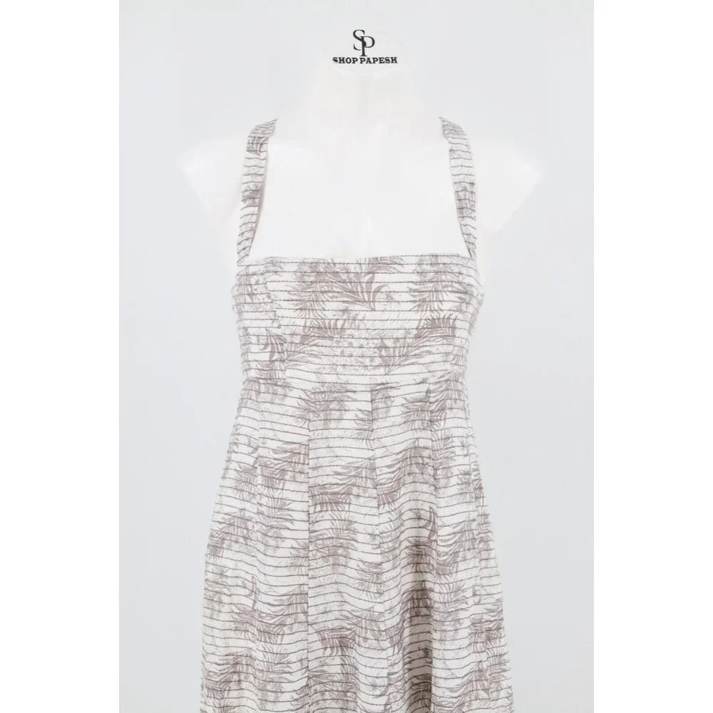 NWT DISSH WOMEN SIZE 4 KOKO CHOCOLATE PALM MIDI DRESS/ Beige White Flora Linen - Picture 5 of 12